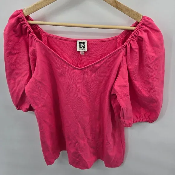 Anne Klein Hot Pink Off Shoulder Puff Sleeved Top Medium - Picture 1 of 14